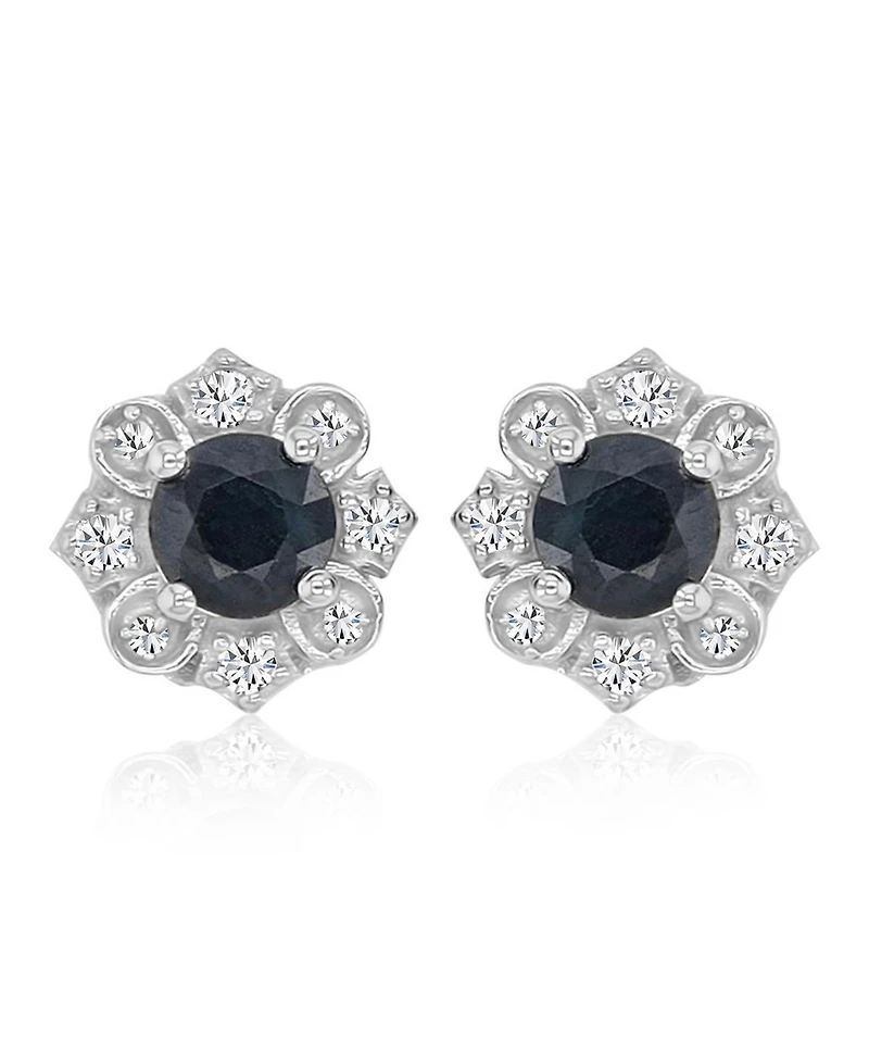 Macy's Diamond and Blue Sapphire Stud Earrings in 10k White Gold