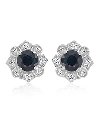 Macy's Diamond and Blue Sapphire Stud Earrings in 10k White Gold