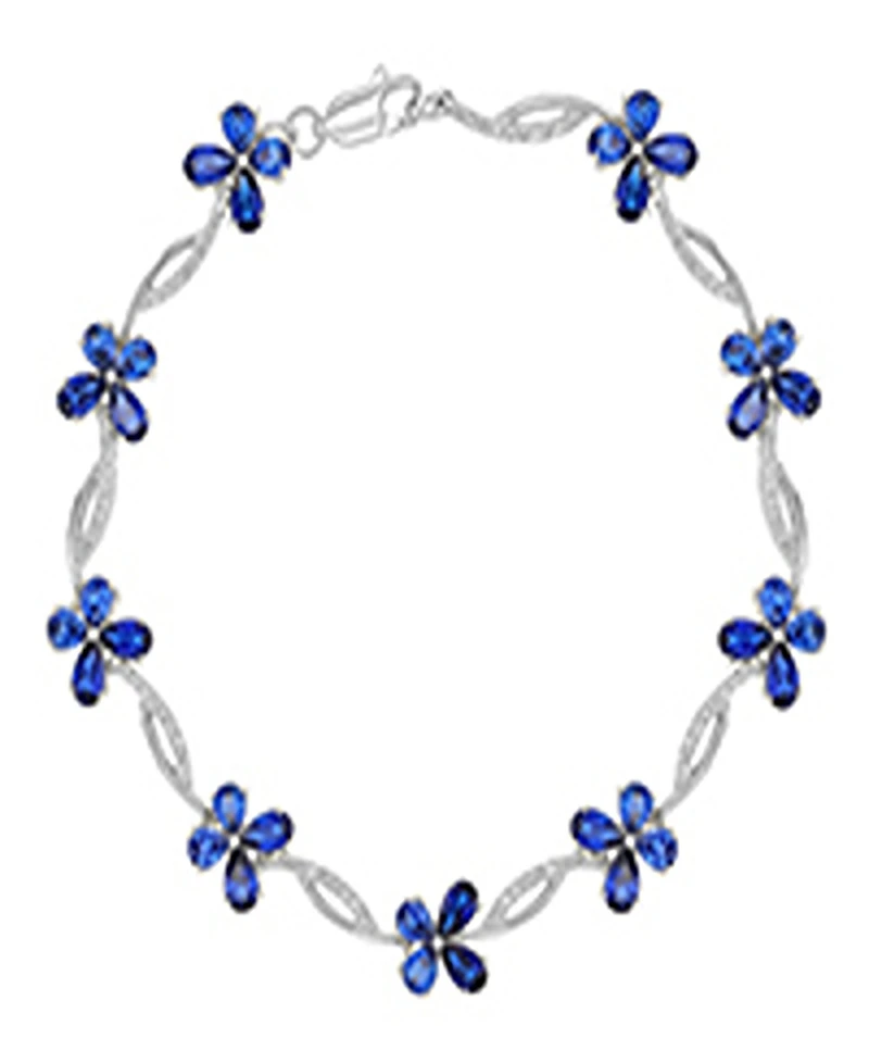 Macy's Created Blue & Ceylon Sapphire Flower Bracelet in Rhodium Over Sterling Silver