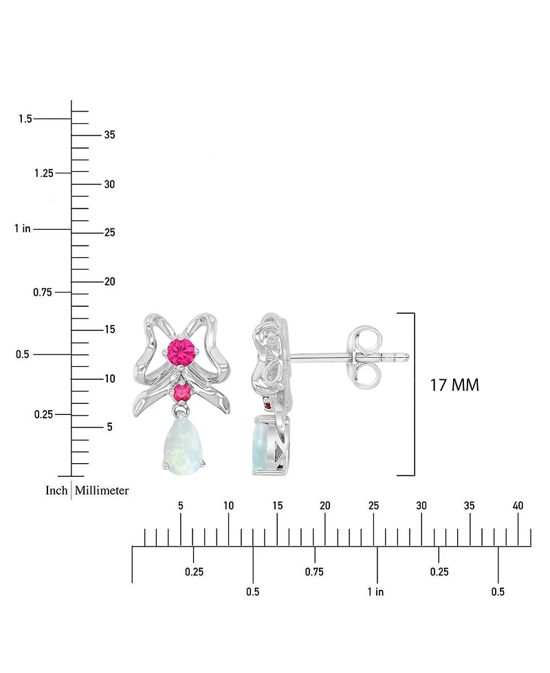 Macy's Created Opal and Ruby Dangling Earrings in Rhodium Over Sterling Silver