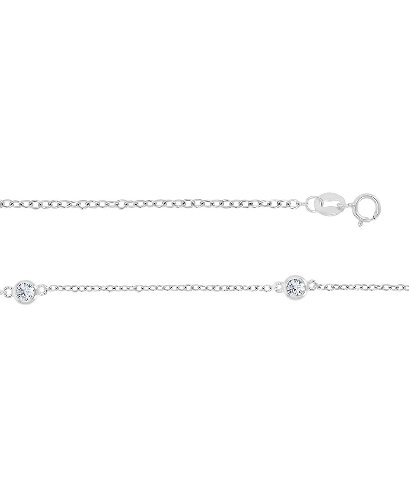 Macy's White Sapphire Station Necklace in Rhodium Over Sterling Silver