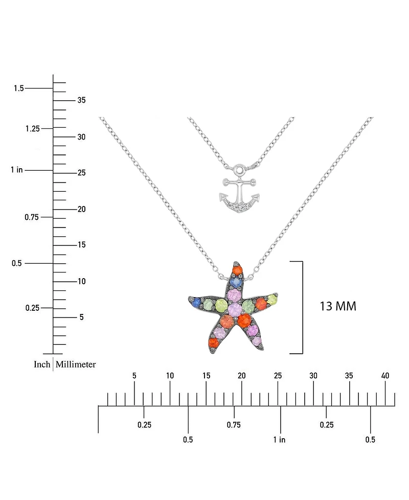 Macy's Multi-Color Starfish & Anchor Necklace in Rhodium Over Sterling Silver
