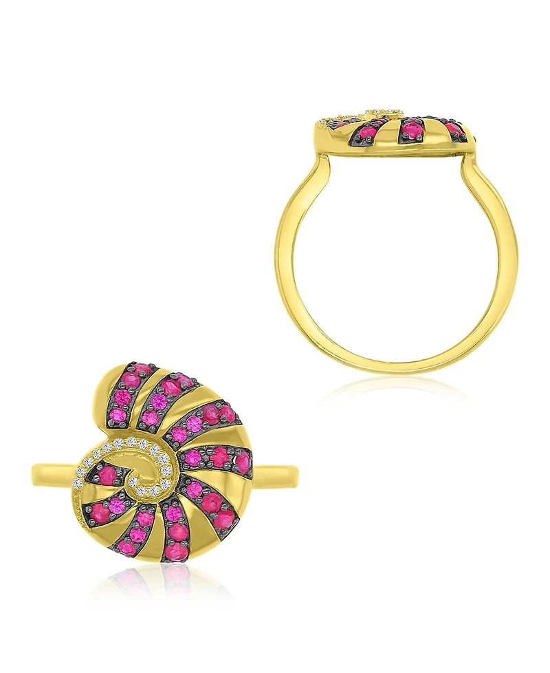 Macy's Diamond Accent & Created Ruby Conch Ring in 14k Yellow Gold Over Sterling Silver