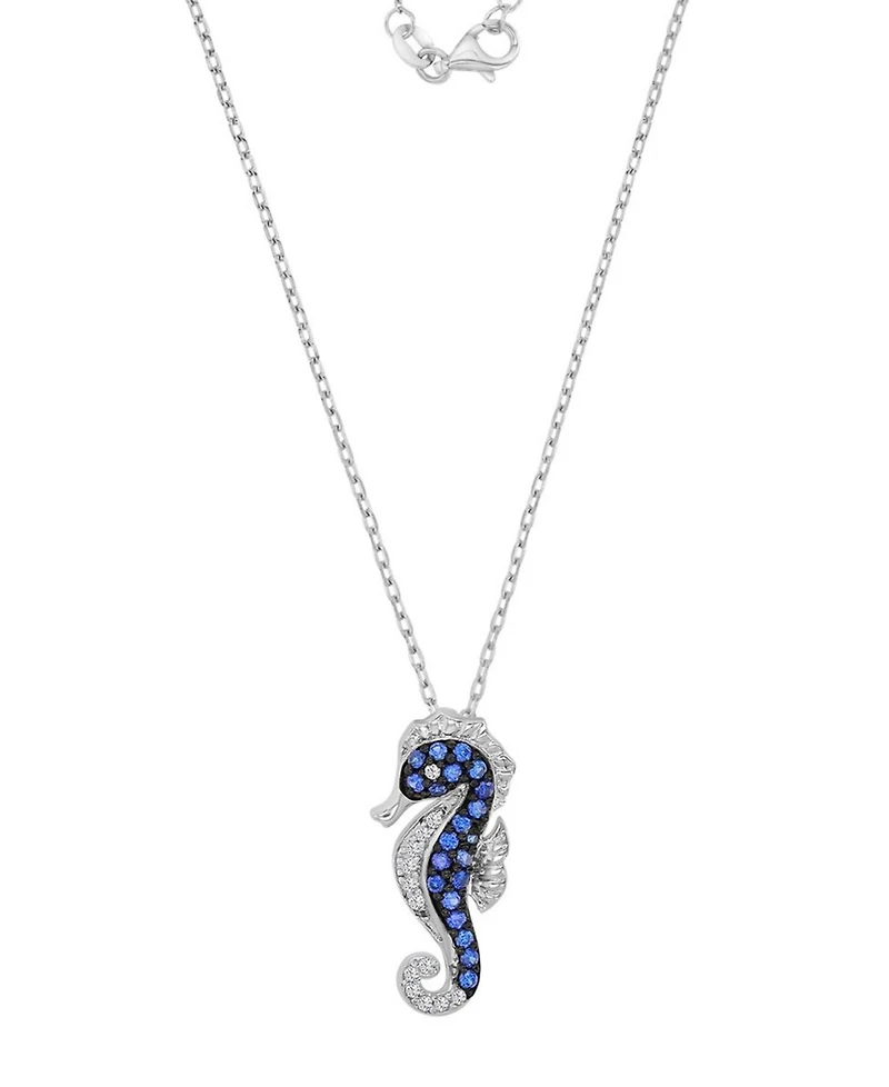 Macy's Created White Sapphire & Blue Sapphire Seahorse Necklace in Rhodium Over Sterling Silver