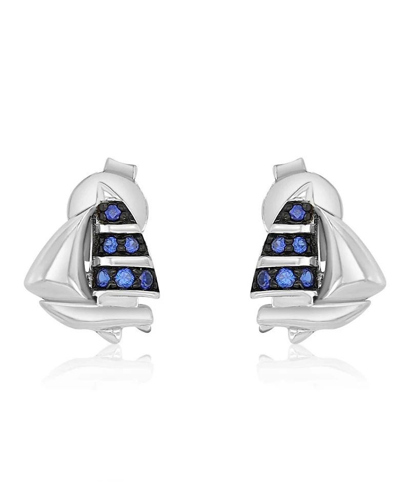 Macy's Created Blue Sapphire Ship Stud Earrings in Rhodium Over Sterling Silver