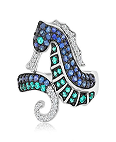 Macy's Created Emerald & Sapphire Seahorse Ring Black Rhodium Over Sterling Silver