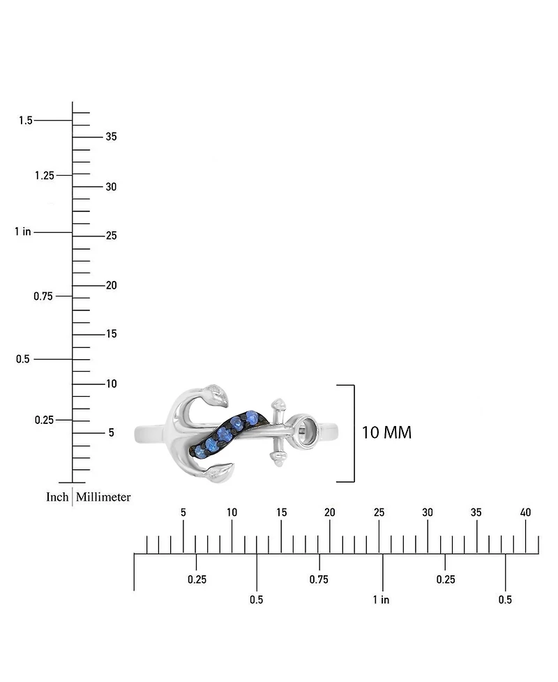 Macy's Created Blue Sapphire Anchor Ring Rhodium Over Sterling Silver