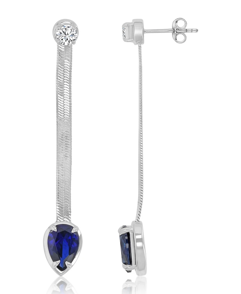 Macy's Created White Sapphire and Created Blue Sapphire Herringbone Chain Dangling Earrings in Rhodium Over Sterling Silver