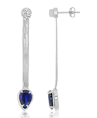 Macy's Created White Sapphire and Created Blue Sapphire Herringbone Chain Dangling Earrings in Rhodium Over Sterling Silver