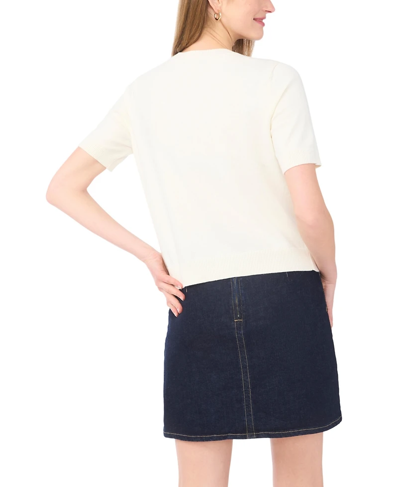 Vince Camuto Women's Printed Short-Sleeve Sweater