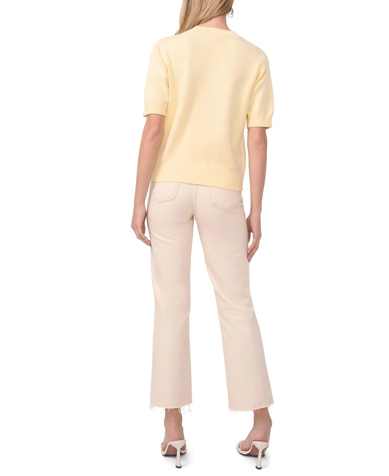 Vince Camuto Women's Short-Sleeve Floral Applique Sweater