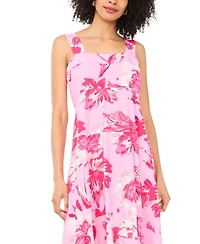 Vince Camuto Women's Floral Square-Neck Smocked-Back Sleeveless Maxi Dress