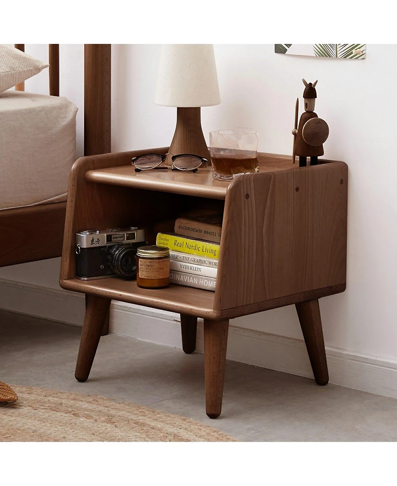 Boyel Living Modern Beech Nightstand with Open Storage & Cable Hole Bedside Cabinet