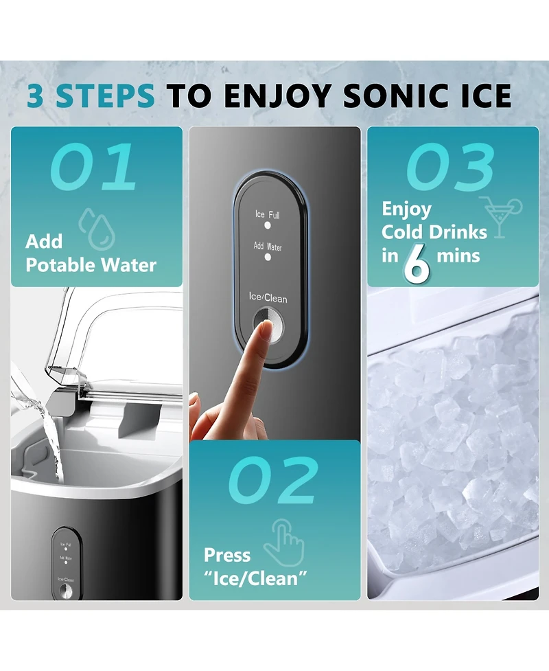 Euhomy 34-lb Ice Per day Countertop or portable Nugget/Pebble Ice Maker with Handle ( Black