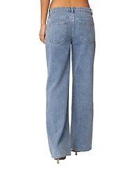 Edikted Women's Faux Suede Stripe Low Rise Straight Leg Jeans
