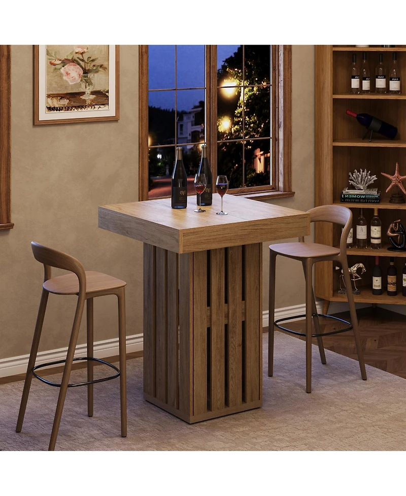 Tribesigns 31.5" Square Oak Counter Height Table, Rustic Railing Leg Design Bar Table