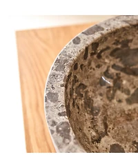 Tikamoon Rustic Genuine Marble Washbasin Sink Basin Circular Bowl Grey Standard Bathroom