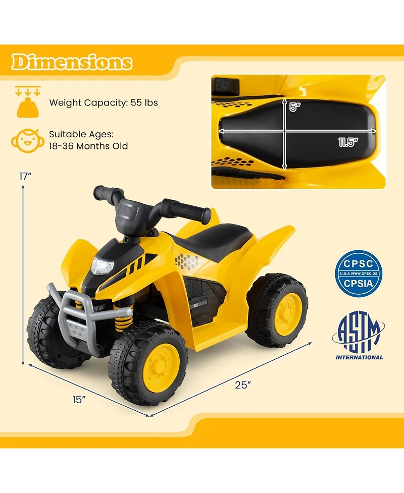 Mecale 6V Kids Ride on Atv Cat-Licensed with Horn Sound for 18-36 Months Old.