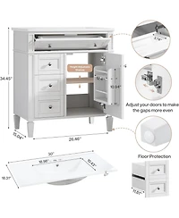 Tribesigns 30" Bathroom Vanity with Sink, Modern Bathroom Sink Cabinet with 4 Drawers & 2 Doors, Bath Storage Vanity Sink