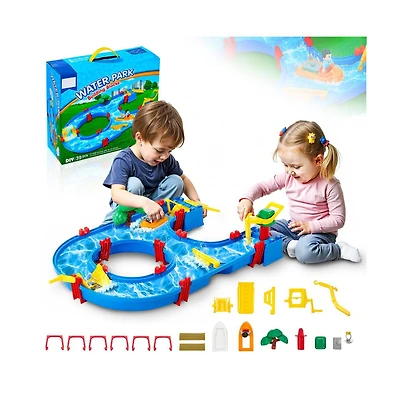 Slickblue Kids Waterway Playset with 39 Accessories for Outdoor Fun