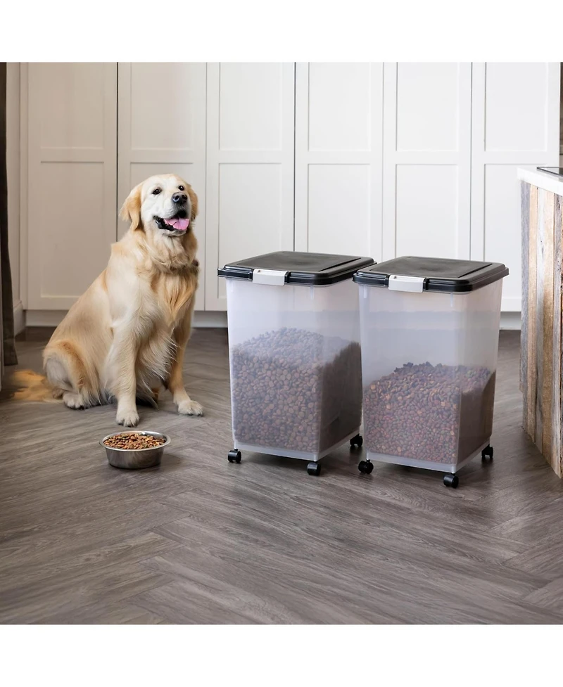 Iris Usa 54 lbs Airtight Dog Food Storage Container, Attachable Wheels, Black, 2Pk