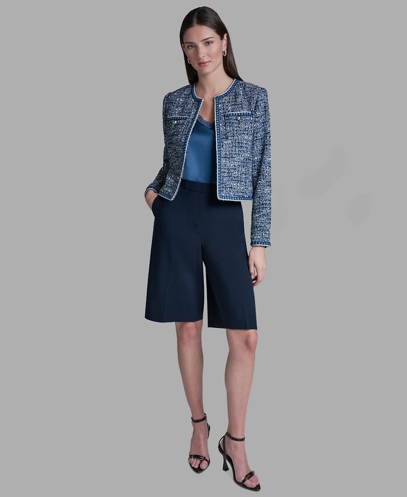 Bcbg Women's Shoulder Padding Open Front Tweed Jacket