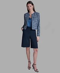 Bcbg Women's Shoulder Padding Open Front Tweed Jacket