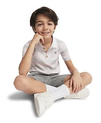 Calvin Klein Boys' Toddler 2T-4T Striped Polo Shirt and Twill Shorts, 2-Piece Set