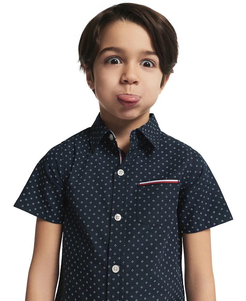 Tommy Hilfiger Boys' 2T-7 Point Collar Shirt and Shorts, 2-Piece Set