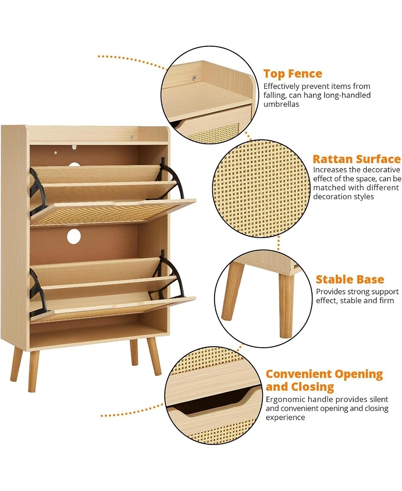 gaomon Slim Rattan 2 Drawer Anti Tip Hidden Shoe Storage Cabinet
