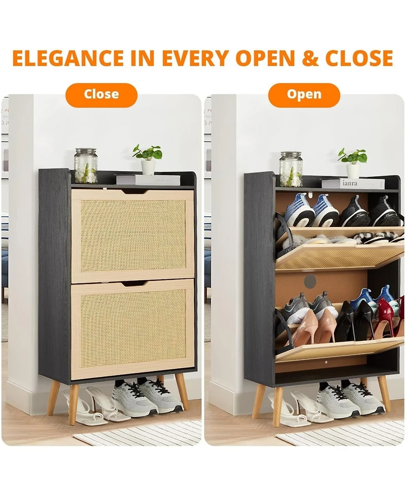 gaomon Slim Rattan 2 Drawer Anti Tip Hidden Shoe Storage Cabinet