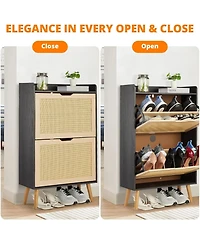 gaomon Slim Rattan 2 Drawer Anti Tip Hidden Shoe Storage Cabinet