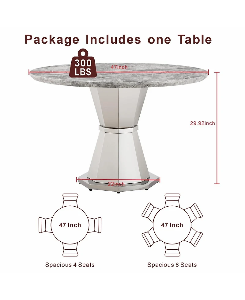 Streamdale Furniture Round Marble Dining Table with Stainless Steel Base