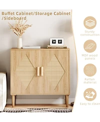 gaomon 2-Door Rattan Accent Storage Cabinet, Wood Sideboard for Living Room, Dining Room & Entryway
