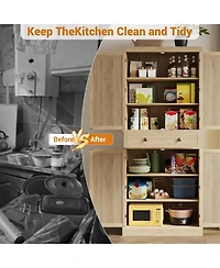 gaomon 72" Wooden Tall Pantry Cabinet, Kitchen Pantry Storage Cabinets with 4 Door & 4 Adjustable Shelves and a Drawer, Farmhouse Pantry Storage