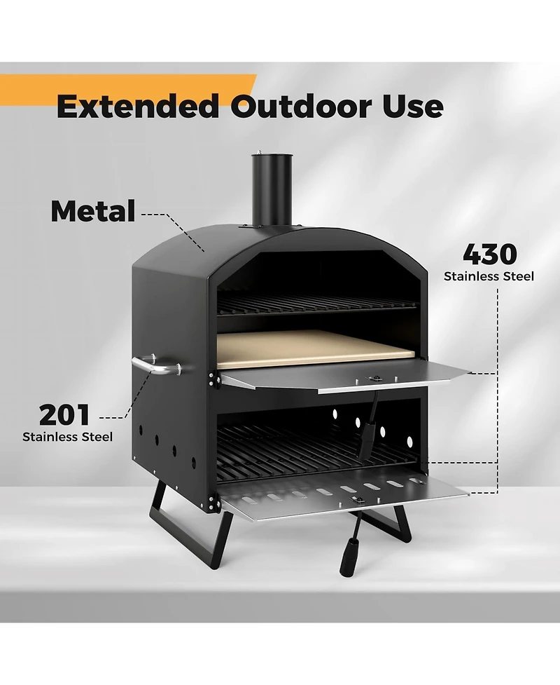Ecooso Outdoor 16 Inch 2-Layer Wood Fired Pizza Oven with Square Stone