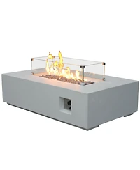 Flynama 52 Inch Outdoor Rectangle Concrete Propane Fire Pit Table Antique White Glass Fiber Reinforced Gfrc Adjustable Flame