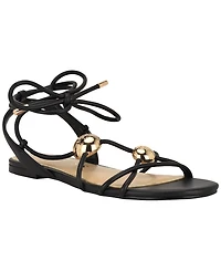Guess Women's Tabell Strappy Gold Dome Tie-Up Flat Sandals