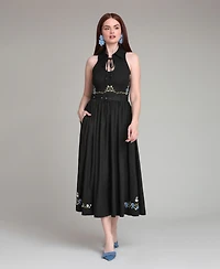 Avec Les Filles Women's Tie Neck Collared Midi Dress