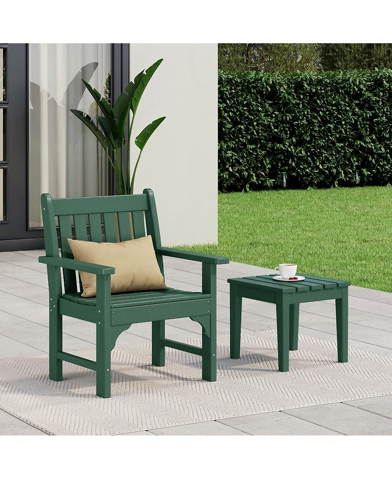 WestinTrends Outdoor Patio 2-Piece Hdpe Adirondack Garden Chair with Square Side Table Set