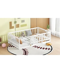 Streamdale Furniture Twin Size Montessori Floor Bed with Fence and Door