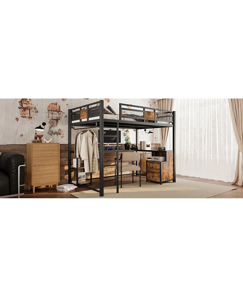 Streamdale Furniture Metal Frame Full Loft Bed with Desk and Storage, No Spring Box Needed