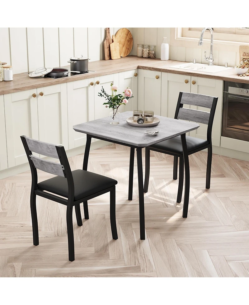 gaomon 3 Piece Dining Table Set for 2, Small Kitchen with 2 Upholstered Chairs and Metal Frame & Wood Tabletop
