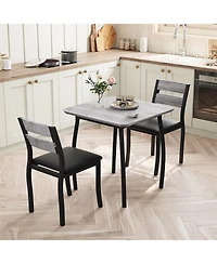 gaomon 3 Piece Dining Table Set for 2, Small Kitchen with 2 Upholstered Chairs and Metal Frame & Wood Tabletop