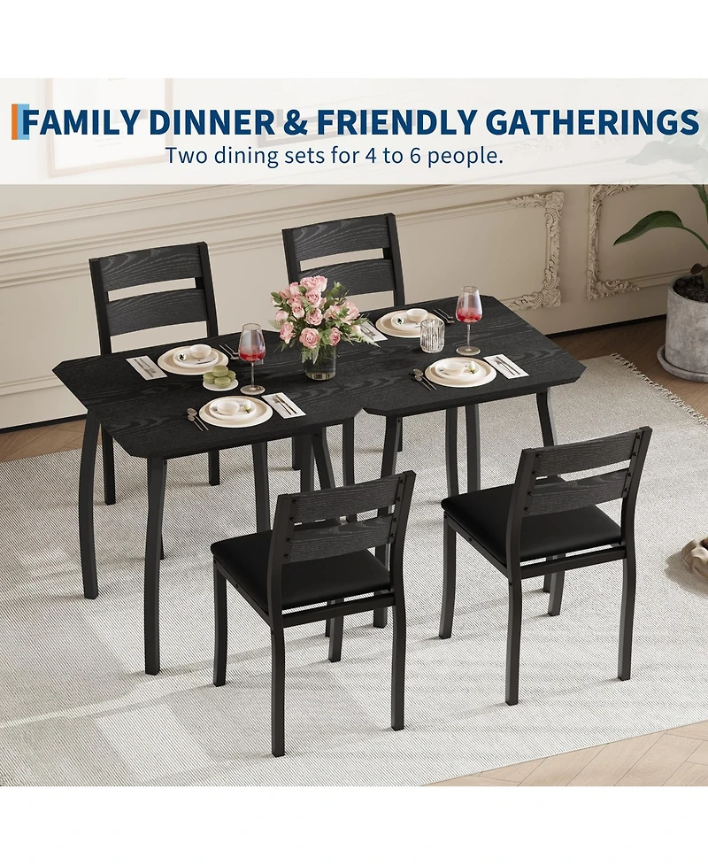 gaomon 3 Piece Dining Table Set for 2, Small Kitchen Table Set with 2 Upholstered Chairs and Metal Frame & Wood Tabletop