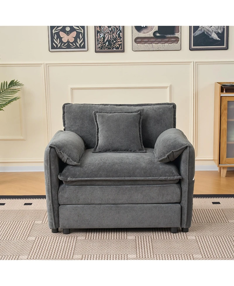 Boyel Living Oversized 41.73" Chenille Armchair with 1 Pillow, Modern Modular Reading Chair for Room or Bedroom, Deep-Seat Diy Sectional