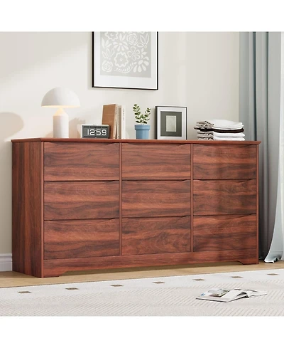 gaomon Wood Modern Tall 9 Drawer Dresser with Wide Top