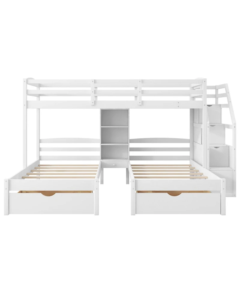 Streamdale Furniture Streamdale Twin/Twin/Twin Triple Bunk Bed w/ Drawers, Stairs, Shelves