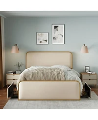Streamdale Furniture Streamdale Gold Modern Metal Bed Frame w/ Curved Upholstered Headboard, King