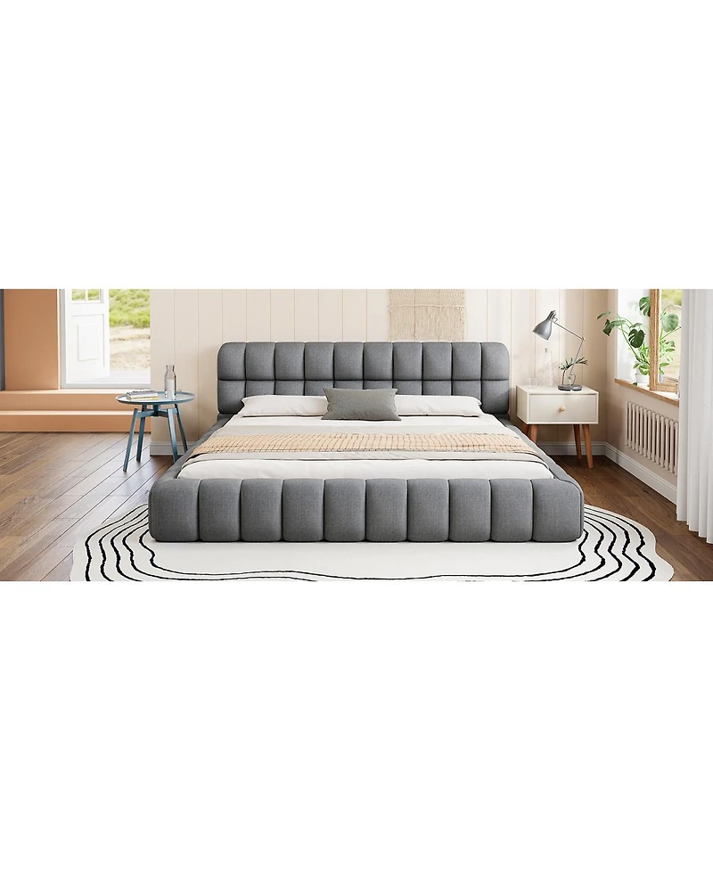 Streamdale Furniture Streamdale King Size Gray Upholstered Platform Bed with Solid Frame